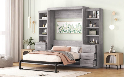 WM Store Murphy Bed Space-Saving Full-Size Gray Murphy Bed with Ample Storage