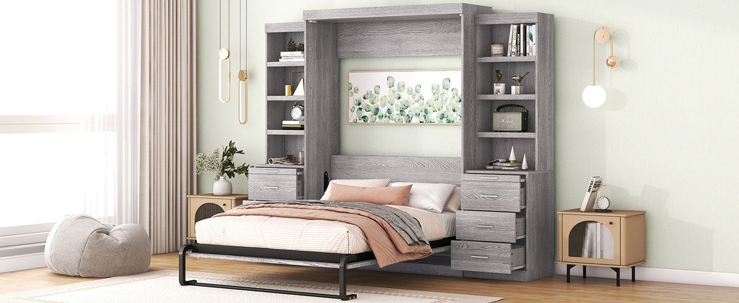 WM Store Murphy Bed Space-Saving Full-Size Gray Murphy Bed with Ample Storage