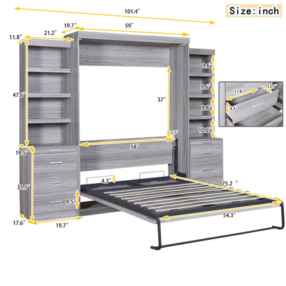 WM Store Murphy Bed Space-Saving Full-Size Gray Murphy Bed with Ample Storage