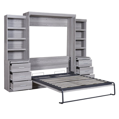 WM Store Murphy Bed Space-Saving Full-Size Gray Murphy Bed with Ample Storage