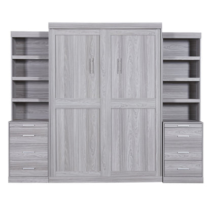 WM Store Murphy Bed Space-Saving Full-Size Gray Murphy Bed with Ample Storage