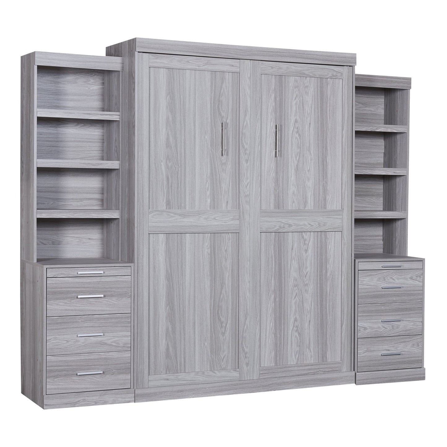 WM Store Murphy Bed Space-Saving Full-Size Gray Murphy Bed with Ample Storage