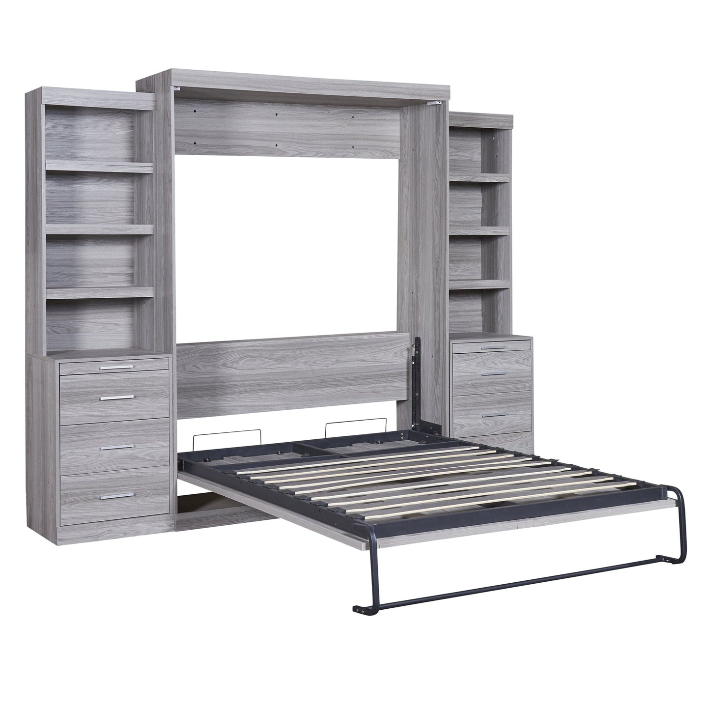 WM Store Murphy Bed Space-Saving Full-Size Gray Murphy Bed with Ample Storage