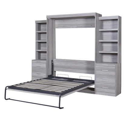 WM Store Murphy Bed Space-Saving Full-Size Gray Murphy Bed with Ample Storage